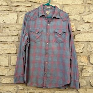 J. Crew Pink and Blue Checkered Shirt Classic Fit Large